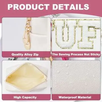 Burskit Preppy Patch Stuff Portable Makeup Bag Bulk Pu Leather Cosmetic Bag Waterproof Travel Organizer Zipper Pouch Storage Purse for Women Girls Gift (HZB-BS-STUFF)