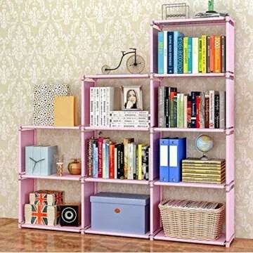 Hosmat 9-Cube DIY Children's Bookcase 30 inch Adjustable Bookshelf Organizer, Folding Storage Shelves Unit (Pink_9 Cubes)