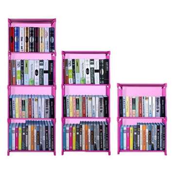 Hosmat 9-Cube DIY Children's Bookcase 30 inch Adjustable Bookshelf Organizer, Folding Storage Shelves Unit (Pink_9 Cubes)