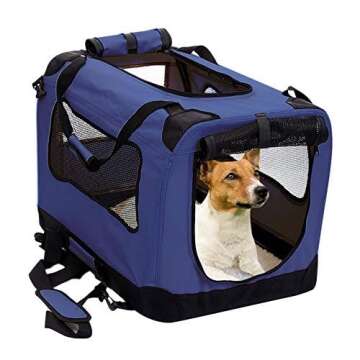 2PET Foldable Dog Crate - Soft, Easy to Fold & Carry Dog Crate for Indoor & Outdoor Use - Comfy Dog Home & Dog Travel Crate - Strong Steel Frame, Washable Fabric Cover, Frontal Zipper Medium Blue