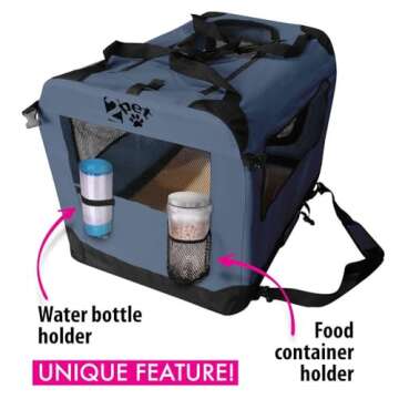 2PET Foldable Dog Crate - Soft, Easy to Fold & Carry Dog Crate for Indoor & Outdoor Use - Comfy Dog Home & Dog Travel Crate - Strong Steel Frame, Washable Fabric Cover, Frontal Zipper Medium Blue