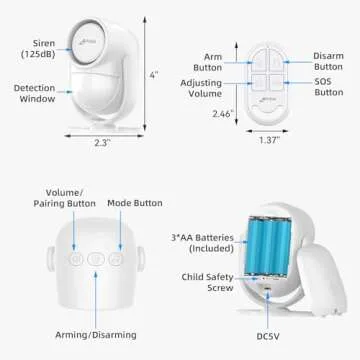 CPVAN 125dB Loud Motion Sensor Alarm with 328ft Remote Control (40ft PIR Detector, Batteries), Indoor Wireless Infrared Security Motion Detector with Siren for Home Garage Van (CP2 Pro, Whtie)