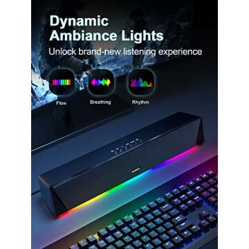 Computer Speakers, 24W Bluetooth Computer Soundbar, 3.5mm Aux-in Computer Speakers for Desktop Monit...