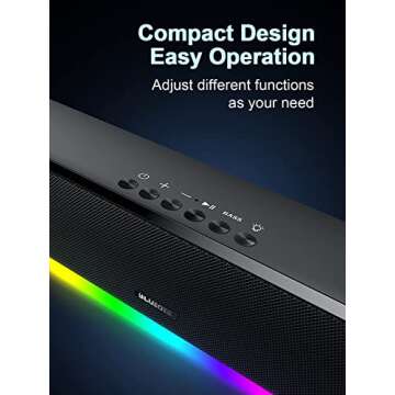 Computer Speakers, 24W Bluetooth Computer Soundbar, 3.5mm Aux-in Computer Speakers for Desktop Monitor, Computer Sound Bar with Deep Impactful Bass, Gaming Speakers for PC Powered by AC Adapter