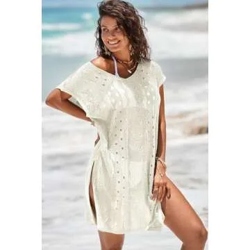 Dokotoo Swimsuit Coverup for Women 2025 Summer Bathing Suit Swimwear Mesh Knit Beach Dress Summer Dr...