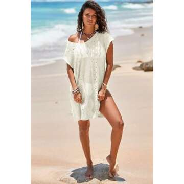 Dokotoo Swimsuit Coverup for Women 2025 Summer Bathing Suit Swimwear Mesh Knit Beach Dress Summer Dresses Vacation Outfits for Women White Medium