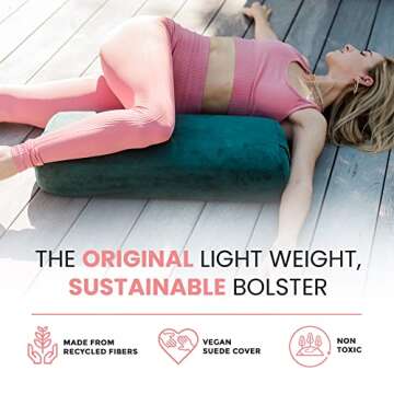 AJNA Yoga Bolster Pillow - Luxurious 100% Organic Vegan Suede - Yoga Bolster for Restorative Yoga - Rectangular Yoga Pillow with Carry Handle - Machine Washable Cover