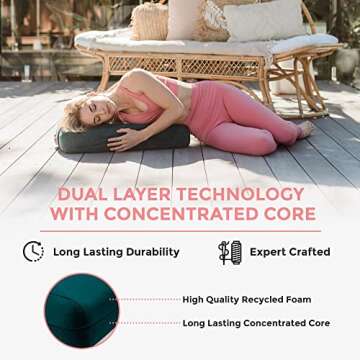 AJNA Yoga Bolster Pillow - Luxurious 100% Organic Vegan Suede - Yoga Bolster for Restorative Yoga - Rectangular Yoga Pillow with Carry Handle - Machine Washable Cover