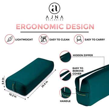 AJNA Yoga Bolster Pillow - Luxurious 100% Organic Vegan Suede - Yoga Bolster for Restorative Yoga - Rectangular Yoga Pillow with Carry Handle - Machine Washable Cover