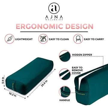 AJNA Yoga Bolster Pillow - Luxurious 100% Organic Vegan Suede - Yoga Bolster for Restorative Yoga - Rectangular Yoga Pillow with Carry Handle - Machine Washable Cover