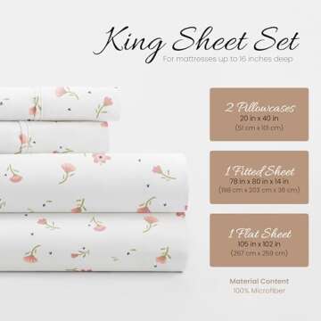 Linen Market Patterned Microfiber King Sheet Set 4 Piece – Oeko-TEX Certified Ultra Soft & Wrinkle...