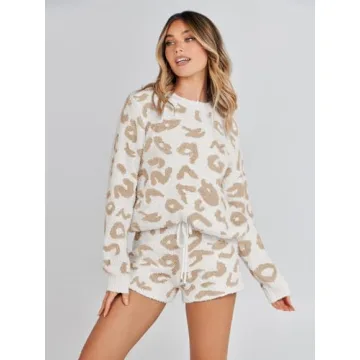 MEROKEETY Women's Fuzzy Leopard Pajama Set for Cozy Nights