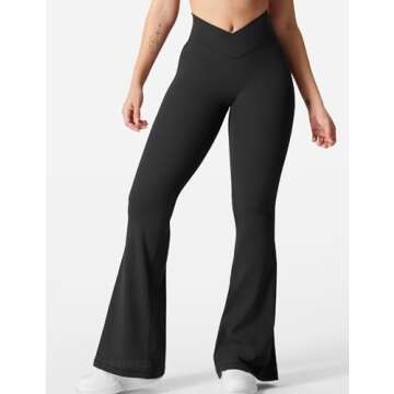 YEOREO Kalie Flare Scrunch Leggings for Women V Cross Waist Bell Bottom Yoga Pants Tummy Control Boo...