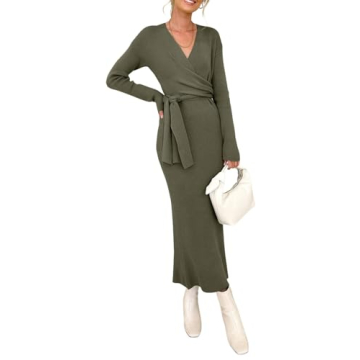 Flattering Happy Sailed Women's Knit Dress - Cozy and Stylish Mid-Calf Sweater Dress for All Occasio...