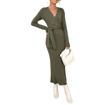 Flattering Happy Sailed Women's Knit Dress - Cozy and Stylish Mid-Calf Sweater Dress for All Occasio...