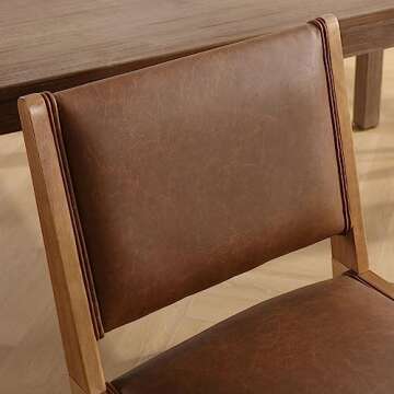 VESCASA Upholstered Dining Chairs with Light Brown Wood Legs, Faux Leather Mid-Century Modern PU Padded Dining Chairs with Cushion Back for Dining Room, Kitchen, Set of 2, Brown