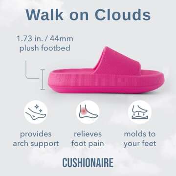 CUSHIONAIRE Feather Slides – Comfortable Cloud Cushion House Slippers for Women, Indoor Outdoor EVA Foam Foot Spa Shower Shoes, Non-Slip Arch Support, HOT PINK 9