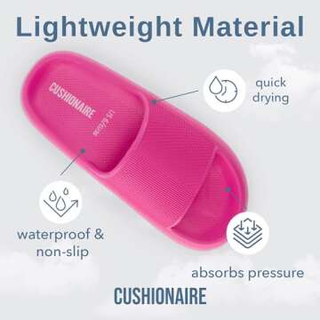 CUSHIONAIRE Feather Slides – Comfortable Cloud Cushion House Slippers for Women, Indoor Outdoor EVA Foam Foot Spa Shower Shoes, Non-Slip Arch Support, HOT PINK 9