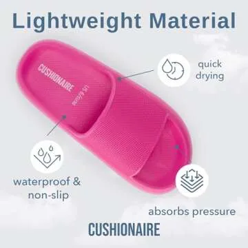 CUSHIONAIRE Feather Slides – Comfortable Cloud Cushion House Slippers for Women, Indoor Outdoor EVA Foam Foot Spa Shower Shoes, Non-Slip Arch Support, HOT PINK 9