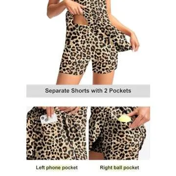 Viodia Women's Tennis Golf Dress with Shorts Active Exercise Workout Sports Athletic Dresses for Women with Zipper Pockets Leopard