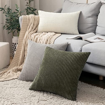 MIULEE Olive Green Corduroy Pillow Covers Set of 2