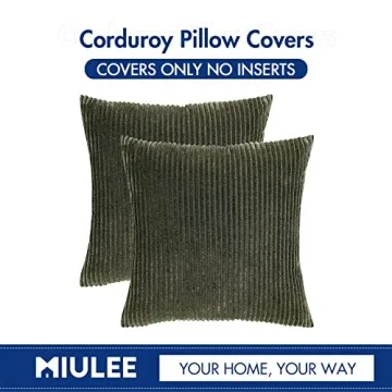 MIULEE Olive Green Corduroy Pillow Covers Set of 2
