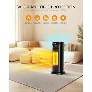 Space Heater, DUEDE 1500W Electric PTC Ceramic Heater for Indoor Use with Thermostat & 4 Fan Mode, 12H Timer, Remote, Fast & Safety Portable Room Heater for Bedroom, Office, Living Room