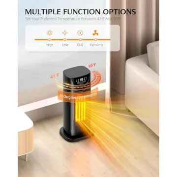 Space Heater, DUEDE 1500W Electric PTC Ceramic Heater for Indoor Use with Thermostat & 4 Fan Mode, 12H Timer, Remote, Fast & Safety Portable Room Heater for Bedroom, Office, Living Room