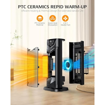 Space Heater, DUEDE 1500W Electric PTC Ceramic Heater for Indoor Use with Thermostat & 4 Fan Mode, 12H Timer, Remote, Fast & Safety Portable Room Heater for Bedroom, Office, Living Room