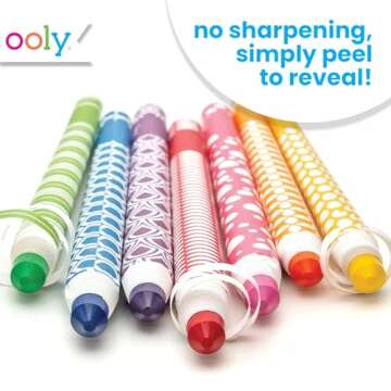 Ooly Color Appeel Crayon Sticks, Set of 12 Peelable Crayons for Kids,Wax Crayons Wrapped in Paper in 12 Unique Colors for Art Projects, Stationery Kits, School Supplies