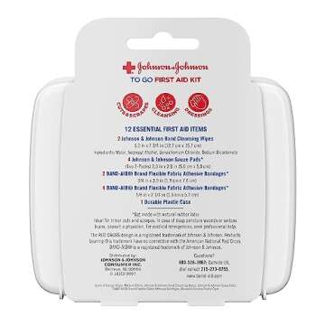 Johnson & Johnson First Aid To Go Portable Mini Travel Kit, 12 pieces