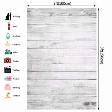 3x5ft Vinyl Photography Background Vintage Wooden Board Child Baby Shower Photo Studio Portrait Prop...