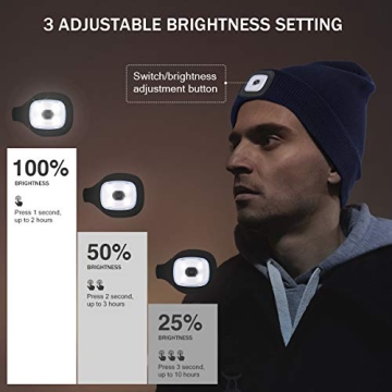 YunTuo LED Beanie with The Light, Unisex USB Rechargeable Headlamp Hat Winter Knitted Night Lighted Cap Flashlight Women Men Gifts for Dad Him Husband (Army Green)