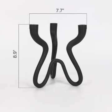 Triple Candle Holder Candelabra - Cast Iron Metal Taper Candlestick Stand with Matte Black Finish - ...