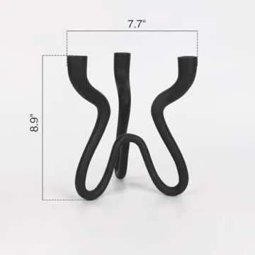 Triple Candle Holder Candelabra - Cast Iron Metal Taper Candlestick Stand with Matte Black Finish - ...