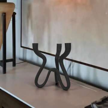 Triple Candle Holder Candelabra - Cast Iron Metal Taper Candlestick Stand with Matte Black Finish - Elegant Wedding Centerpiece for Home, Dining, Event Decor