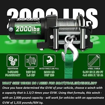 Zostera 2000lb Winch for ATV,Small Electric Winch 12V with Steel Cable,ATV Winch with Wired Manual Remote Control Switch,IP65 Waterproof,with Mounting Plate,with Roller Fairlead&Hook