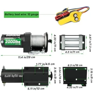 Zostera 2000lb Winch for ATV,Small Electric Winch 12V with Steel Cable,ATV Winch with Wired Manual Remote Control Switch,IP65 Waterproof,with Mounting Plate,with Roller Fairlead&Hook