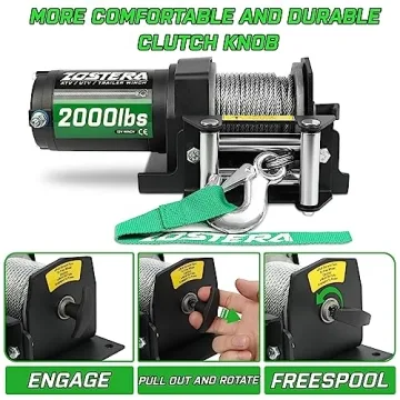 Zostera 2000lb Winch for ATV,Small Electric Winch 12V with Steel Cable,ATV Winch with Wired Manual Remote Control Switch,IP65 Waterproof,with Mounting Plate,with Roller Fairlead&Hook