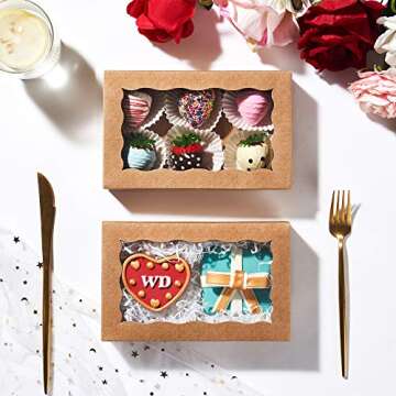 RomanticBaking 50 Pack Auto-Popup Cookies Boxes - 7" x 4 3/8" x 1 1/2" Pastry, Macaron, Hot Chocolate Bombs, Donut, Brownie & Cakesicle Boxes