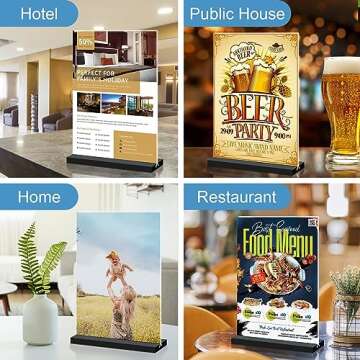 8.5 x 11 Acrylic Sign Holder - Vertical Double-Sided Table Display Holders, Clear Paper Picture Frames with Black Base, Plastic Flyer Holder Menu Stands for Offices Restaurants Stores Party Wedding