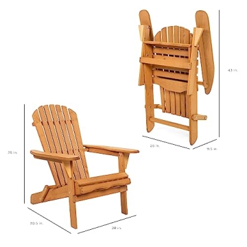 Folding Adirondack Chair for Yard and Patio - 350lb Capacity