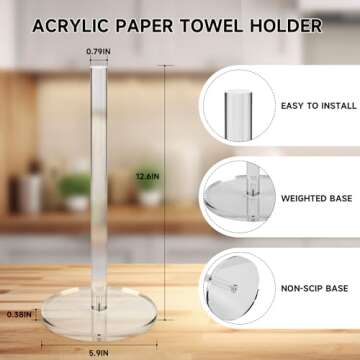 WORHE Paper Towel Holder Countertop Clear Acrylic 5.9" Diameter Thickening Sturdy Base,for Kitchen Bathroom, Paper Towel Dispenser for Tear Tissue Roll 1 Pack (YGC001)