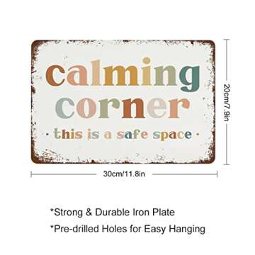 NAMEY Funny Vintage Tin Metal Sign Calming Corner Sign Safe Space Wall Art Classroom Educational Pos...