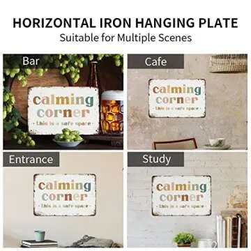 NAMEY Funny Vintage Tin Metal Sign Calming Corner Sign Safe Space Wall Art Classroom Educational Posters Classroom Decor 8x12 Inch Suitable for Home and Bar Wall Decor