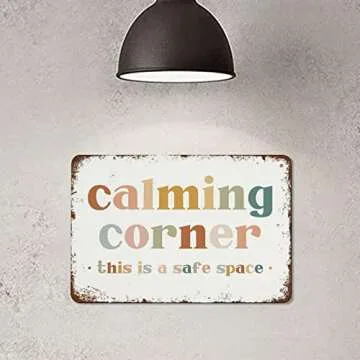 NAMEY Funny Vintage Tin Metal Sign Calming Corner Sign Safe Space Wall Art Classroom Educational Posters Classroom Decor 8x12 Inch Suitable for Home and Bar Wall Decor