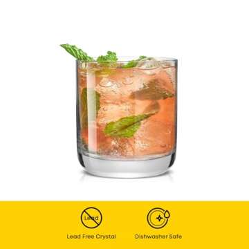 JoyJolt Faye Crystal Whiskey Glasses. Lowball Glasses Set of 6, 10oz Short Glass Tumbler - Double Old Fashioned Rocks Glass for Scotch or Bourbon Dishwasher Safe Glassware.