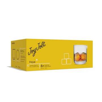 JoyJolt Faye Crystal Whiskey Glasses. Lowball Glasses Set of 6, 10oz Short Glass Tumbler - Double Old Fashioned Rocks Glass for Scotch or Bourbon Dishwasher Safe Glassware.