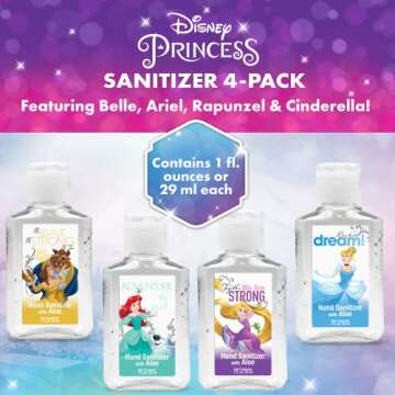 Evergreen Research Disney Store Princess Hand Sanitizer Holder Set - Pack of 4, Travel Size, Refilla...
