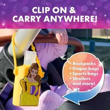 Evergreen Research Disney Store Princess Hand Sanitizer Holder Set - Pack of 4, Travel Size, Refillable and Portable Sanitizers w/Holders and Clip